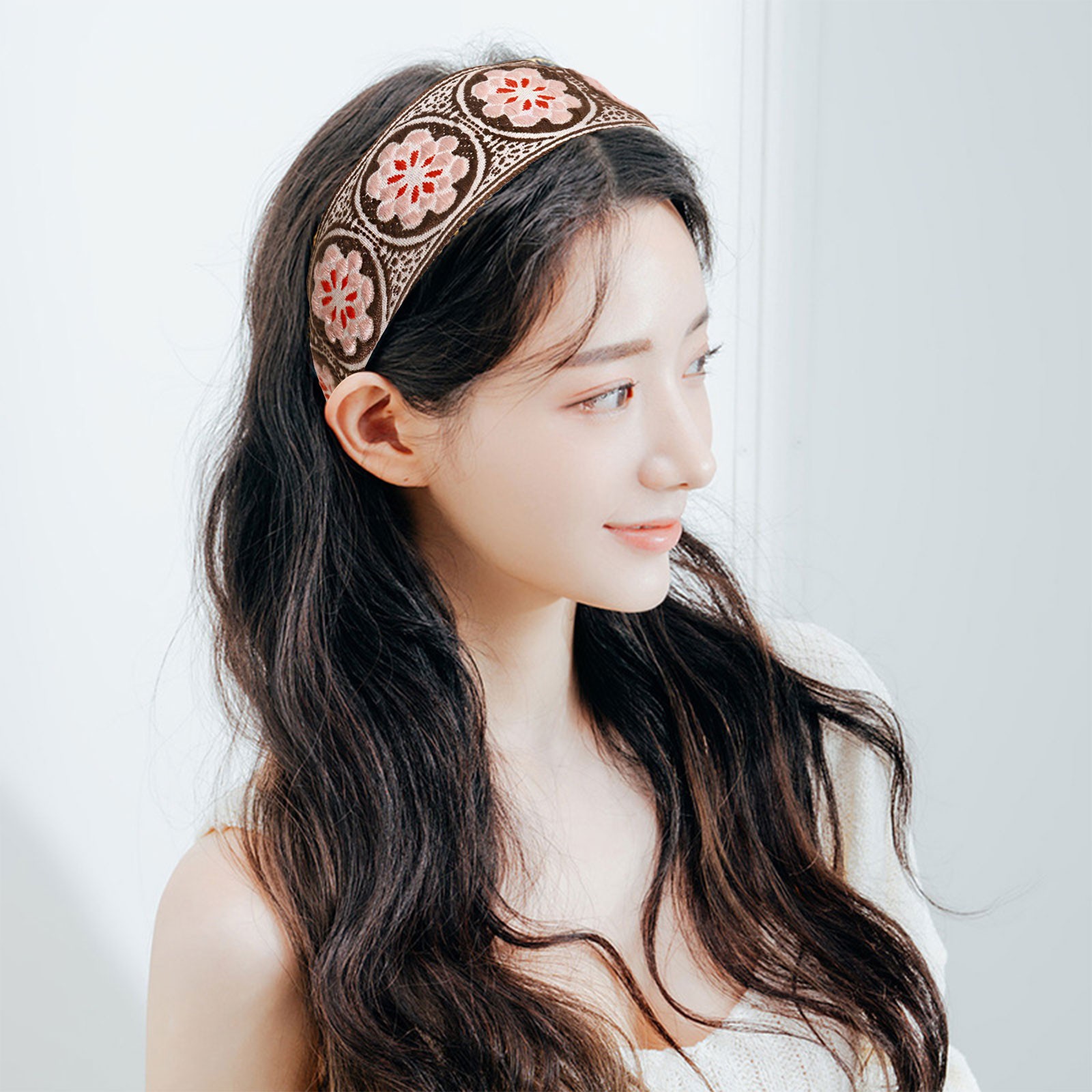 Leiity Bohemian hair band embroidery retro ethnic style belt teeth slip